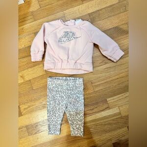 Nike Girls 6 Months Baby Girl Leggings & Sweatshirt Pink Tan Leopard